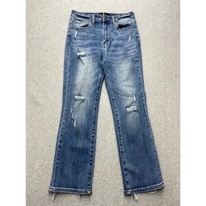 Risen Jeans Womens 28x25 Blue Denim High Rise Straight Leg Frayed Hem Tag‎ 7/28